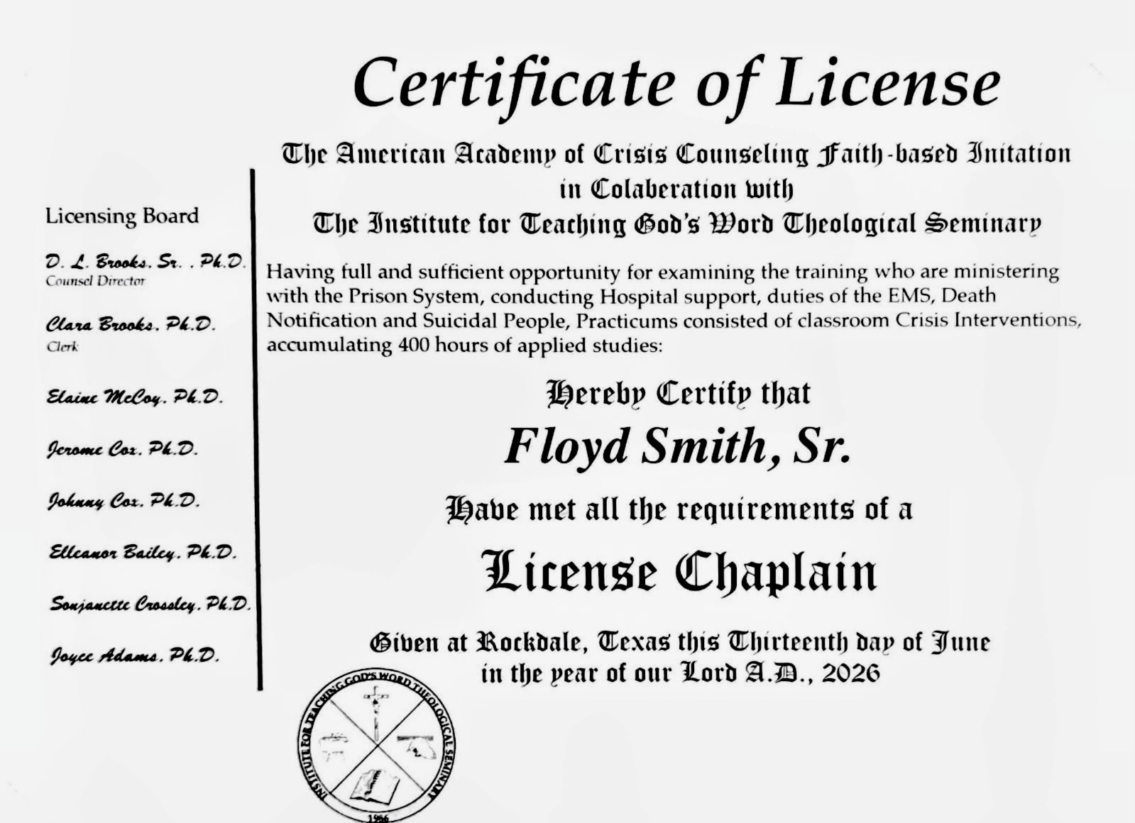 Certificate of License